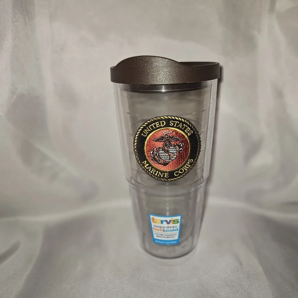 Tervis United States Marines 24oz Tumbler Brown Lid Double Wall Cup USMC USA